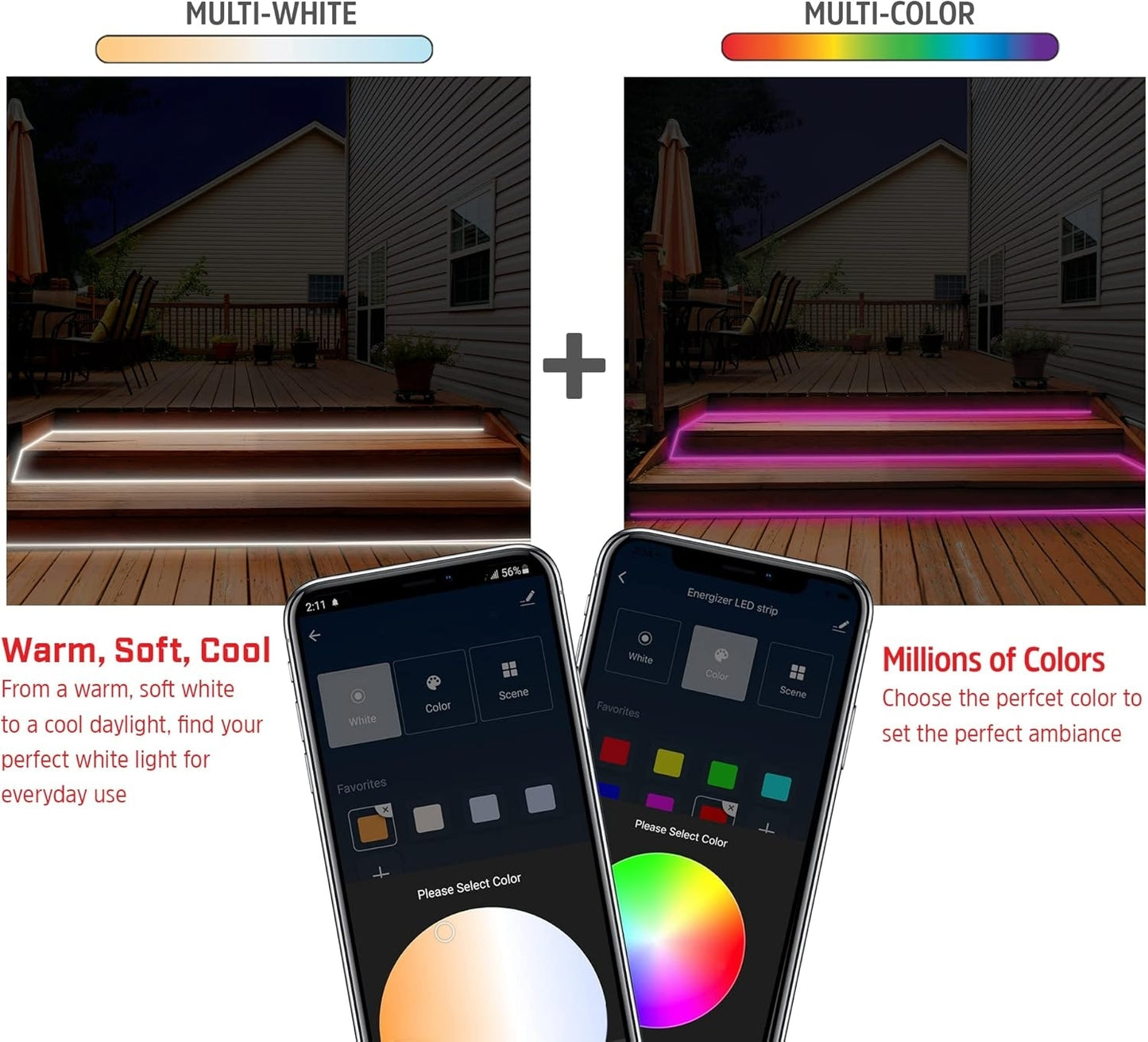 Energizer Connect Smart 10ft Neon Multi-Colored or White Plug-In LED Strip 2pk