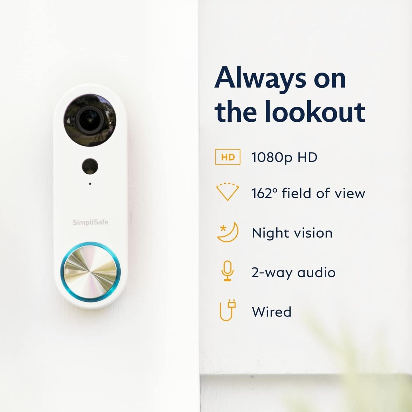 SimpliSafe Wired Video Doorbell Smart WiFi Motion Activated Alert Speaker VPD301