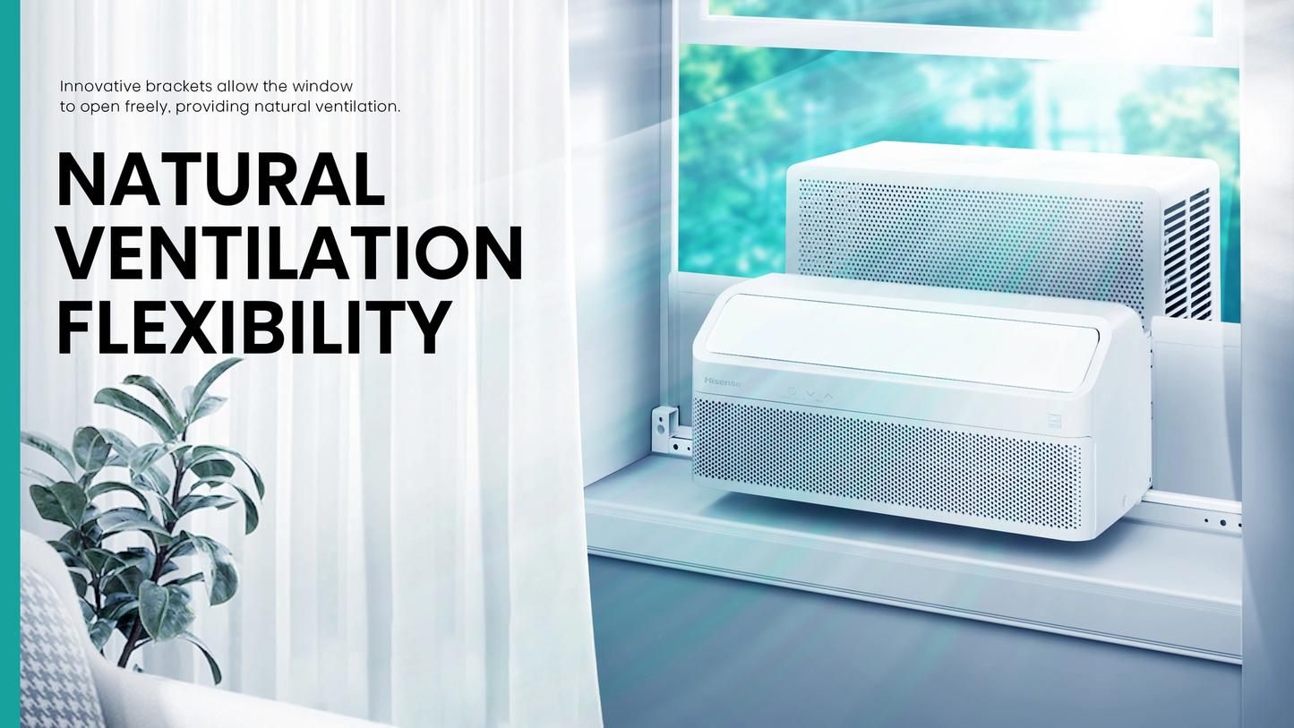 Hisense 8,000 BTU Smart Inverter Window Air Conditioner with Easy Install Bracket, Covers Up to 350 Sq Ft, Ultra-Slim Profile, 3 Fan Speeds