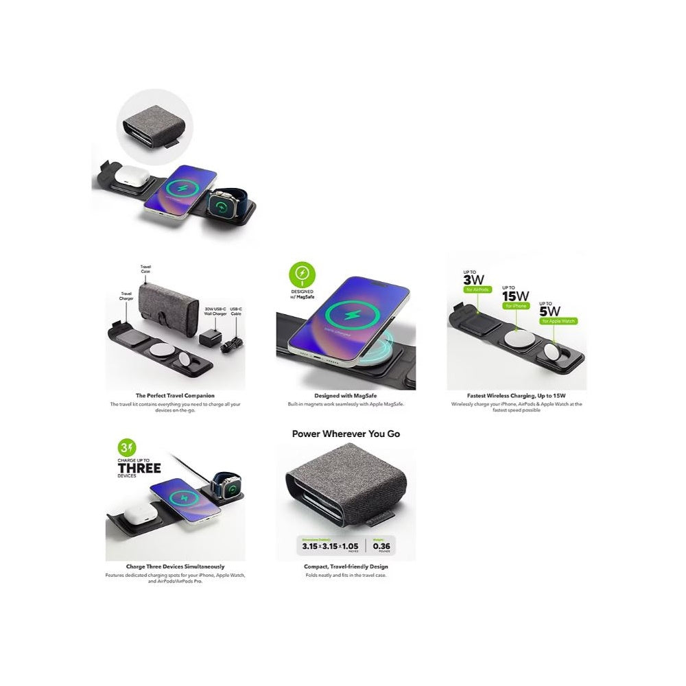 Mophie 3 in 1 Travel Charger with MagSafe WRLS-TRIFOLD