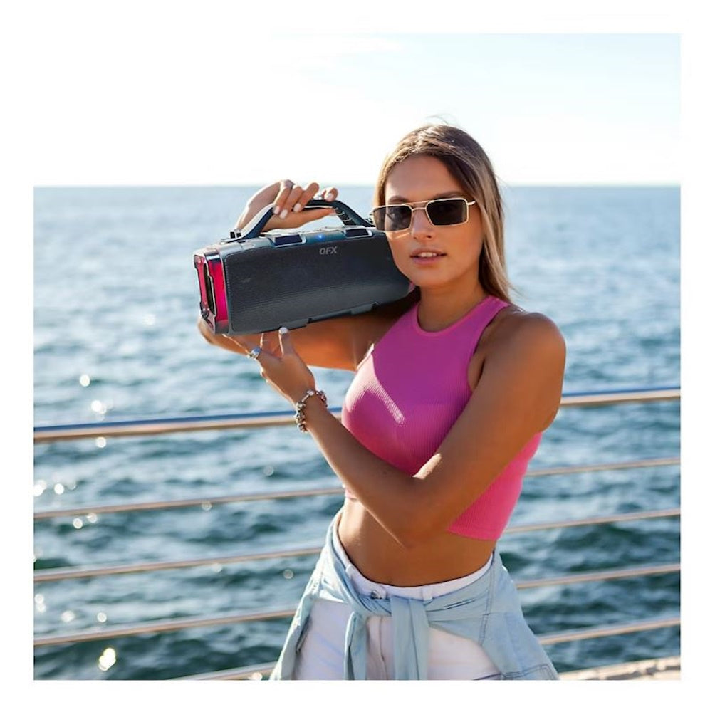 QFX High Powered Dual 3.5" IPX6 Waterproof Boom Box Speaker with LED Lights BT-ZX9