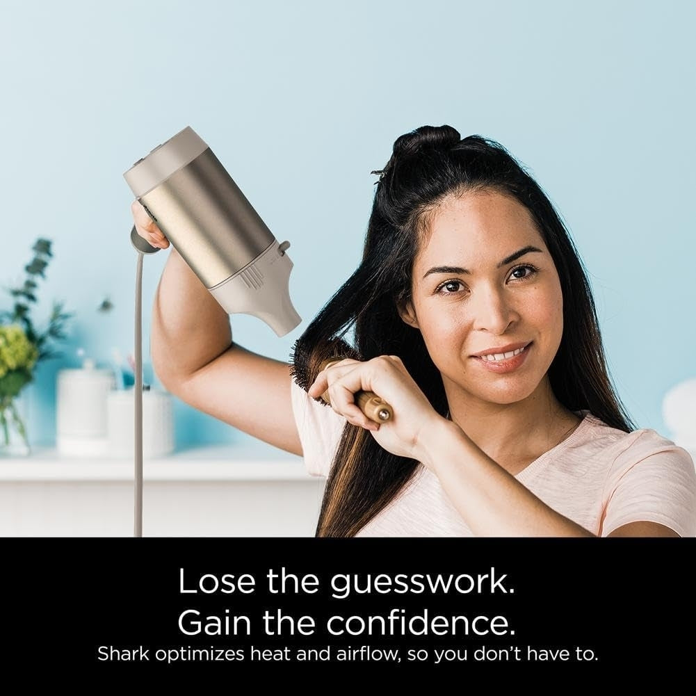 Shark HD113BRN Hair Blow Dryer HyperAIR Fast-Drying with IQ 2-in-1 Concentrator and Curl-Defining Diffuser Attachments, Stone