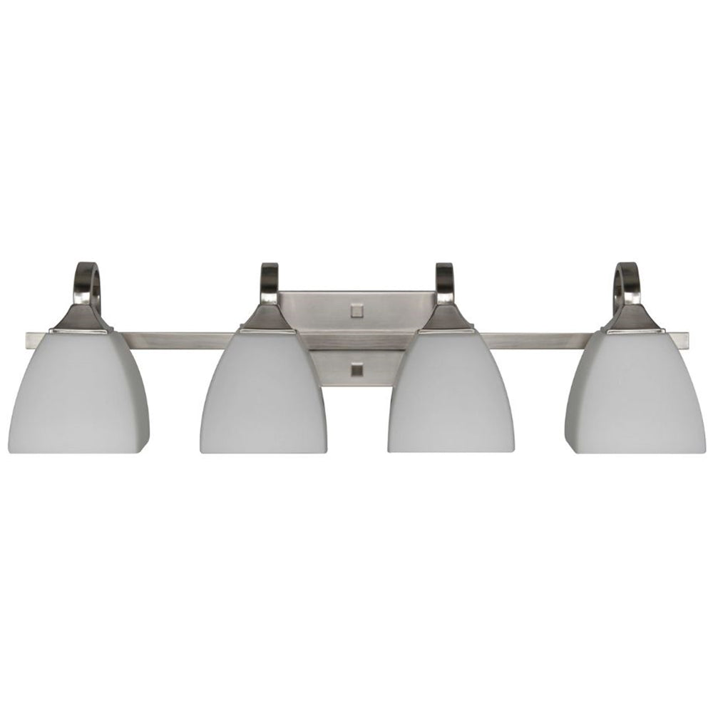 Sunset Lighting F19014-80 Starling 4-Light Vanity 100-Watt Frosted Opal Glass Bright Satin Nickel Finish