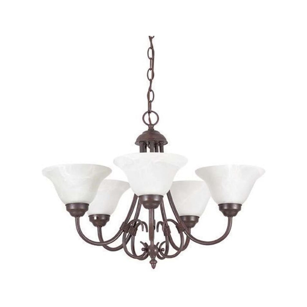 Sunset Lighting Madrid 5-Light Chandelier, 100W Faux Alabaster Glass Dimmable with Rubbed Bronze Finish F6345-62