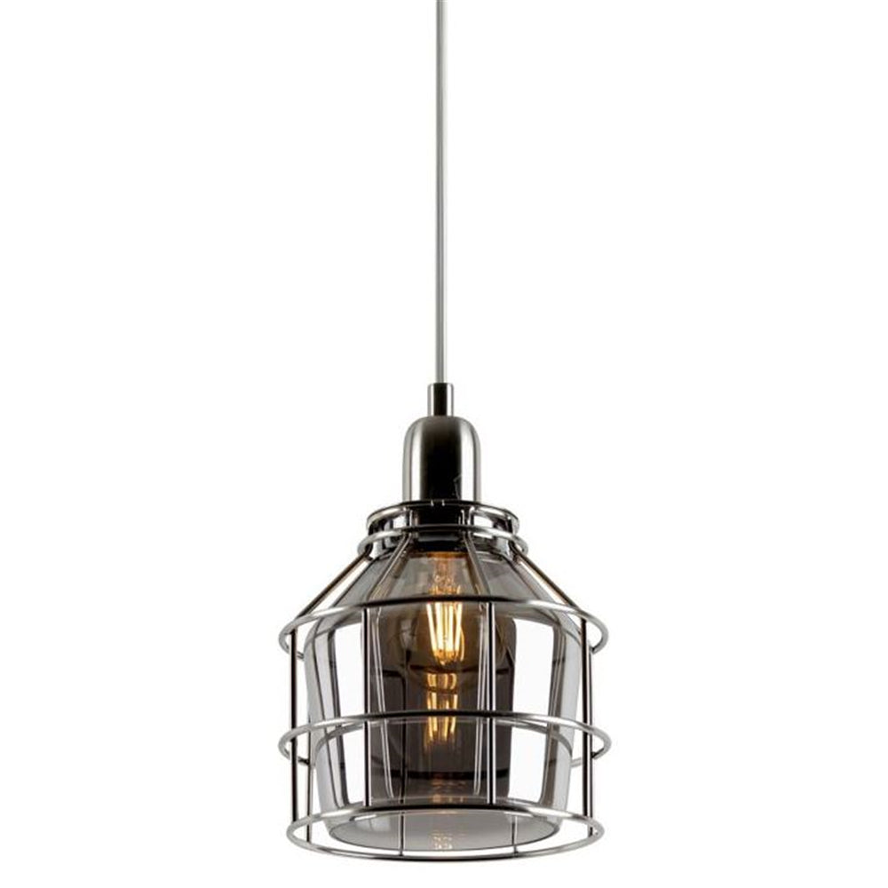 Sunset Lighting Plover 1-Light 60W Pendant Bright Satin Nickel Smokey Glass - F3615-80