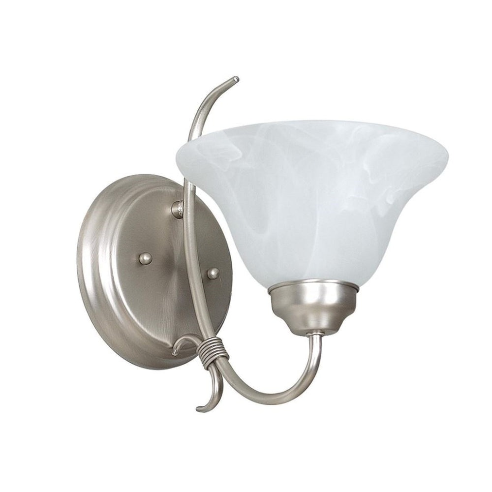 Sunset Lighting 1-Light Wall Sconce 100W Faux Alabaster Glass, Satin Nickel Finish F6341-53