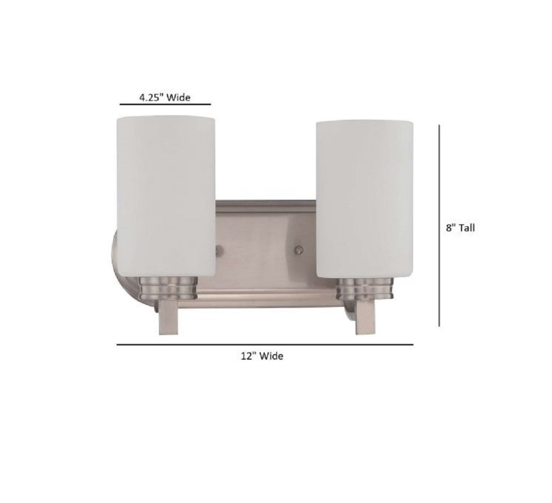 Luminance Sunset Dalton 2-Light Vanity 100W Opal Etched Glass Bright Satin Nickel Finish F18012-80