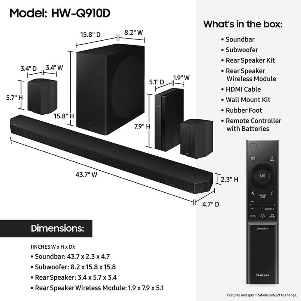 Samsung HW-Q910D 520W 9.1.2-Channel Dolby Atmos Soundbar System HW-Q910D/ZA