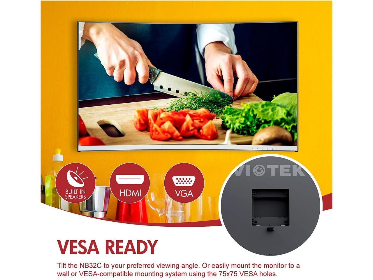 Viotek 32" LED Curved Monitor NB32CW 1080p 75hz Free Sync HDMI & VGA - White - NB32CW