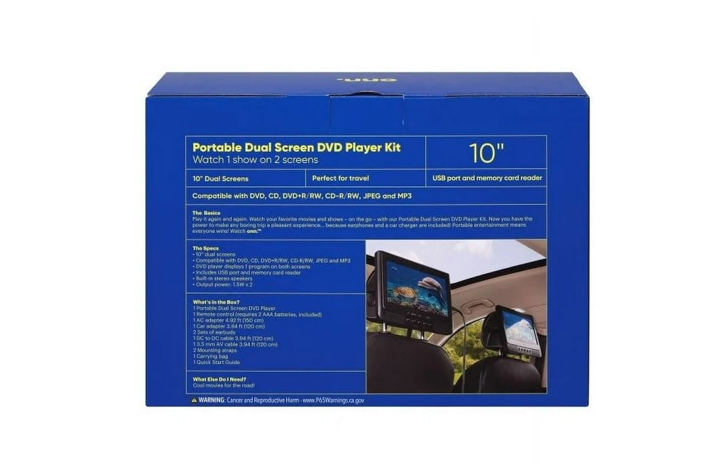 Onn10" Dual Screen DVD Player with Digital Panel, Black 100122641