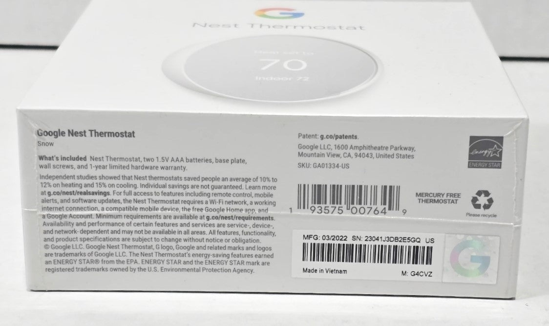 Google Nest Thermostat GA01334-US w/ Bonus Trim Kit GZZN7