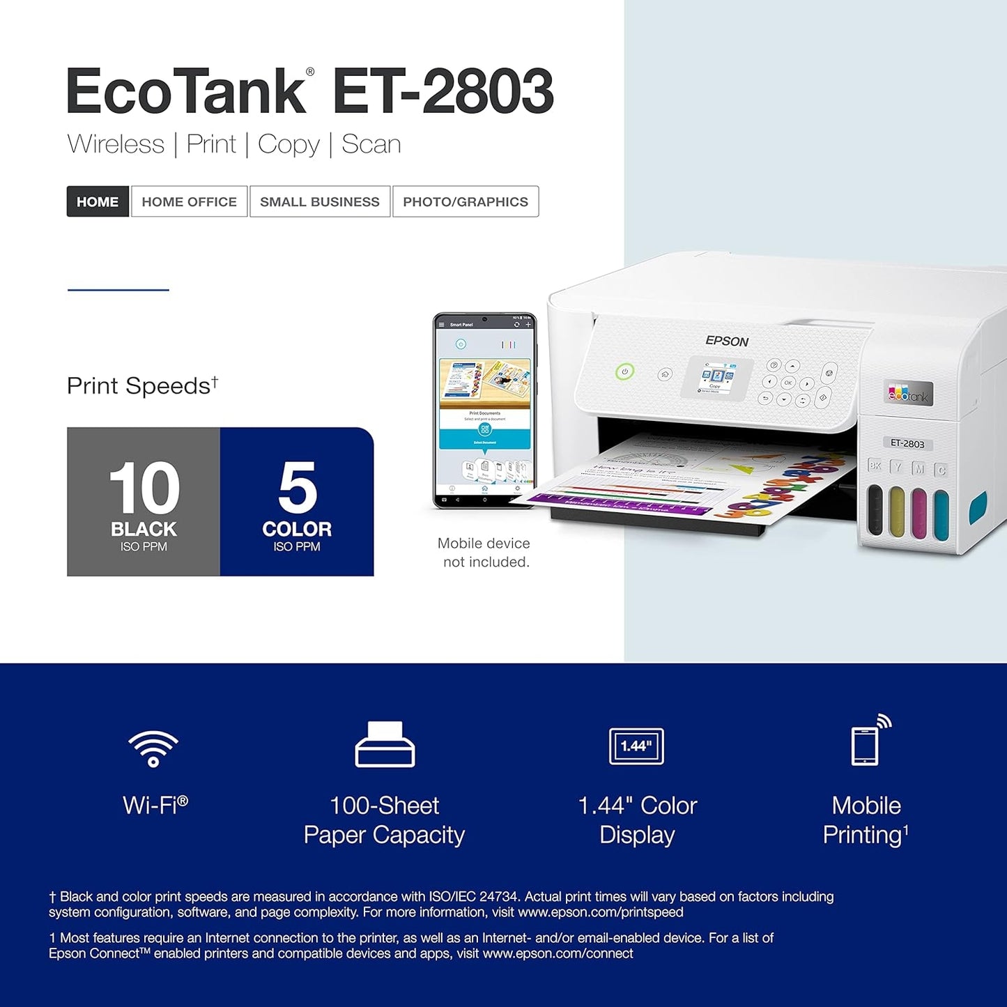 Epson EcoTank ET-2803 Wireless Color All-in-One Printer with Scan and Copy
