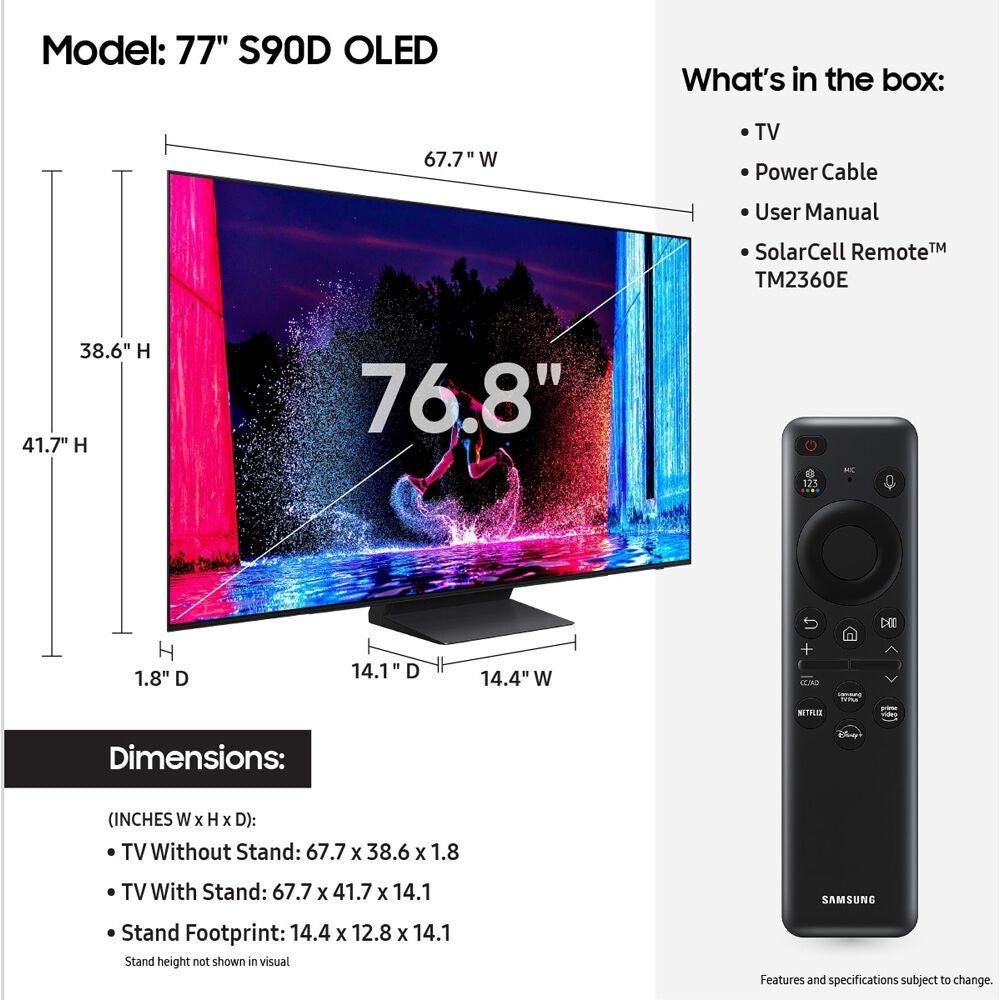 Samsung 77" Class S90D Series OLED 4K UHD Smart Tizen TV (2024) QN77S90DAFXZA