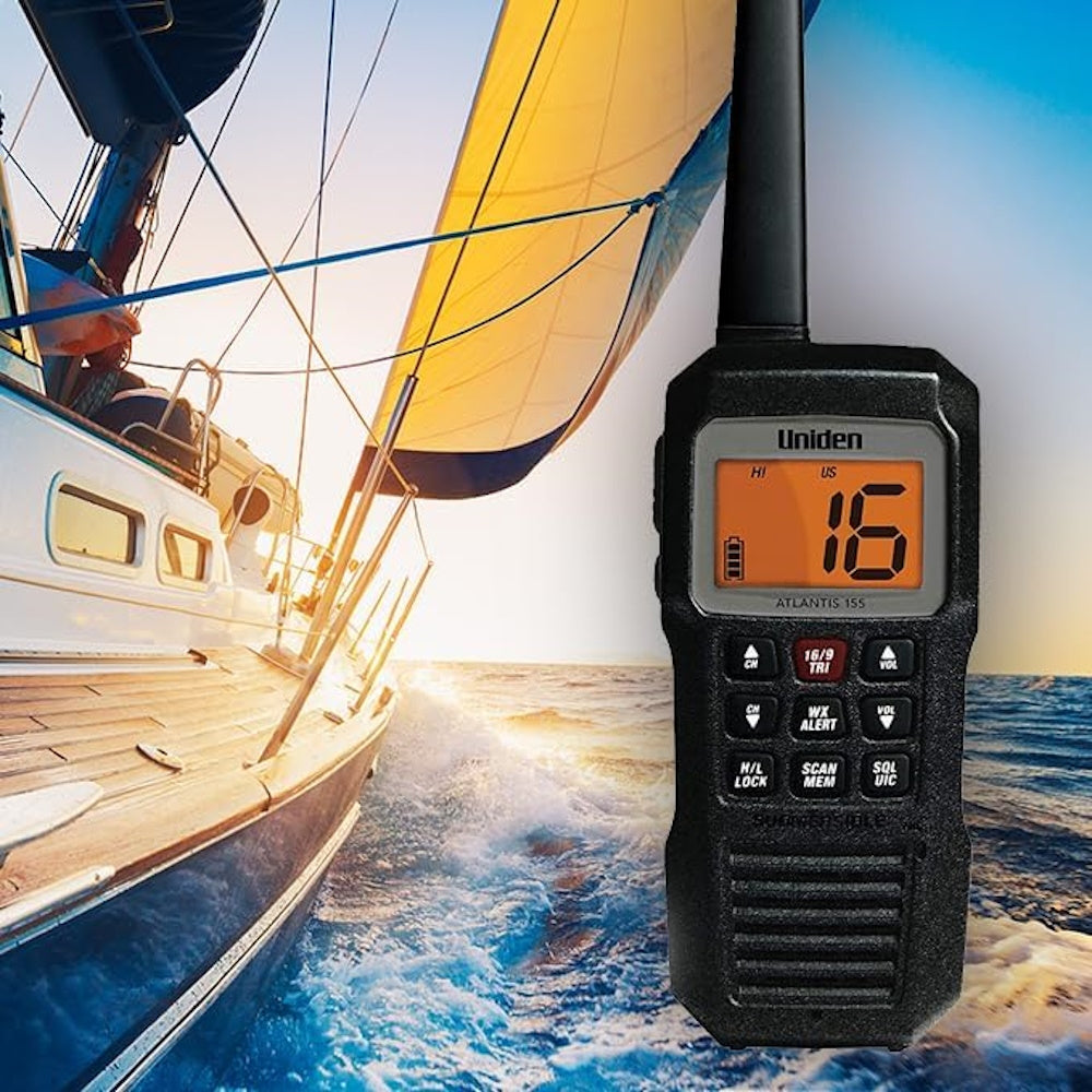 Uniden Atlantis 155 Handheld Two-Way VHF Marine Radio, Floating IPX8 Submersible Waterproof