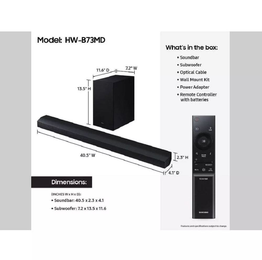 Samsung 5.1ch. Soundbar Bass Boost & Wireless Sub 220W DTS Virtual:X HW-B73MD/ZA