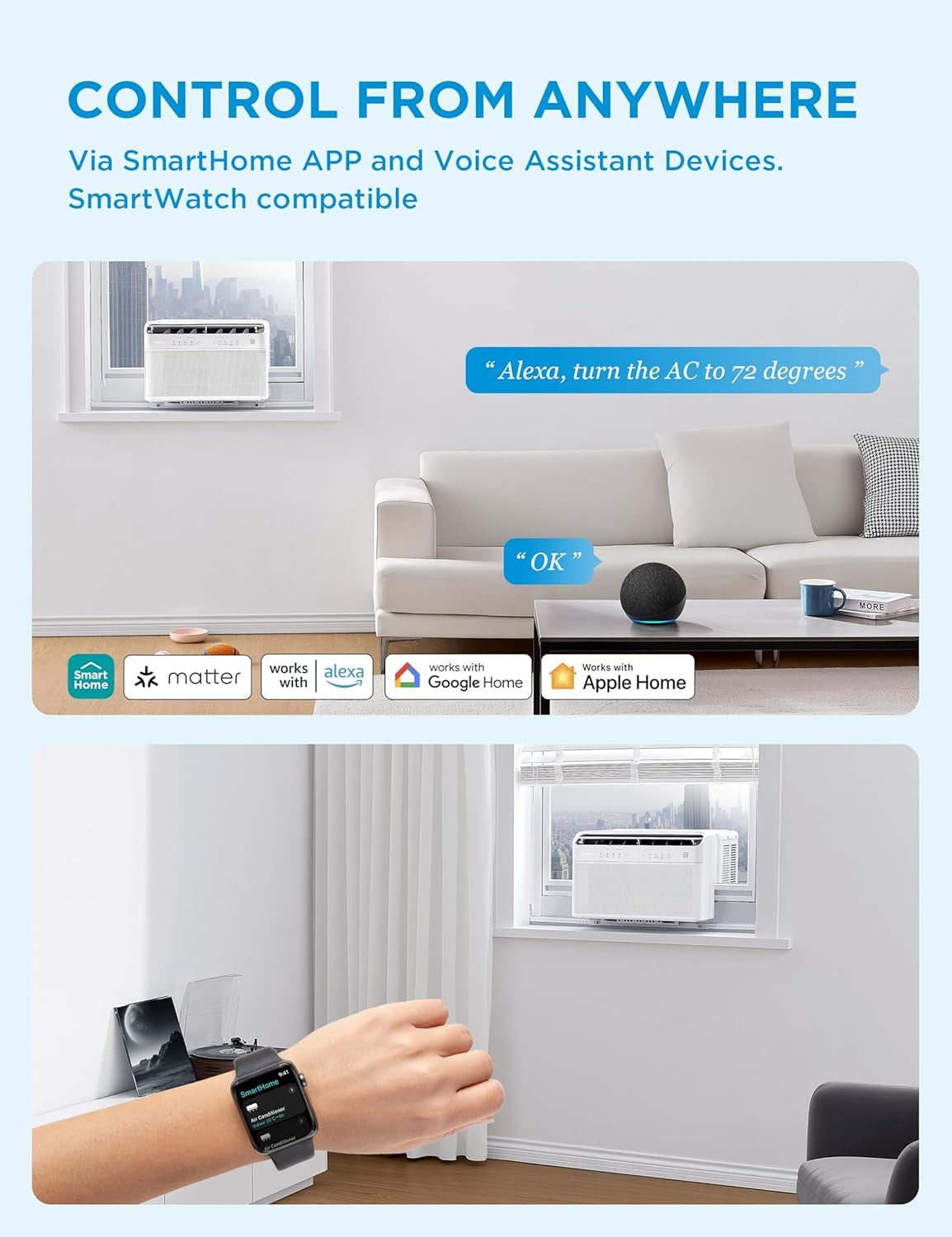 Midea 10,000 BTU Smart Inverter U-Shaped Window Air Conditioner, 450 Sq. Ft., White MAW10V1QWT