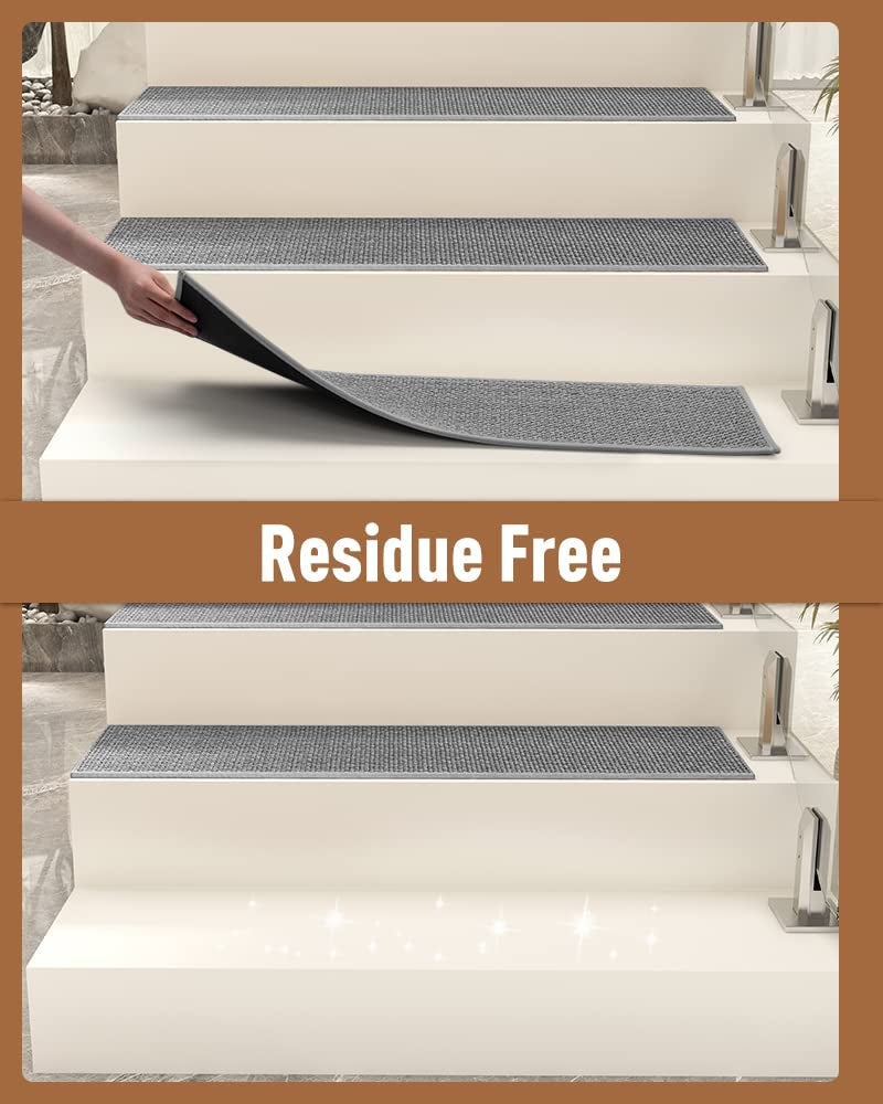 PADOOR Non Slip Stair-Treads, 15PCS Residue Free Carpet Stair Treads for Kids and Dogs 8"x30" Grey