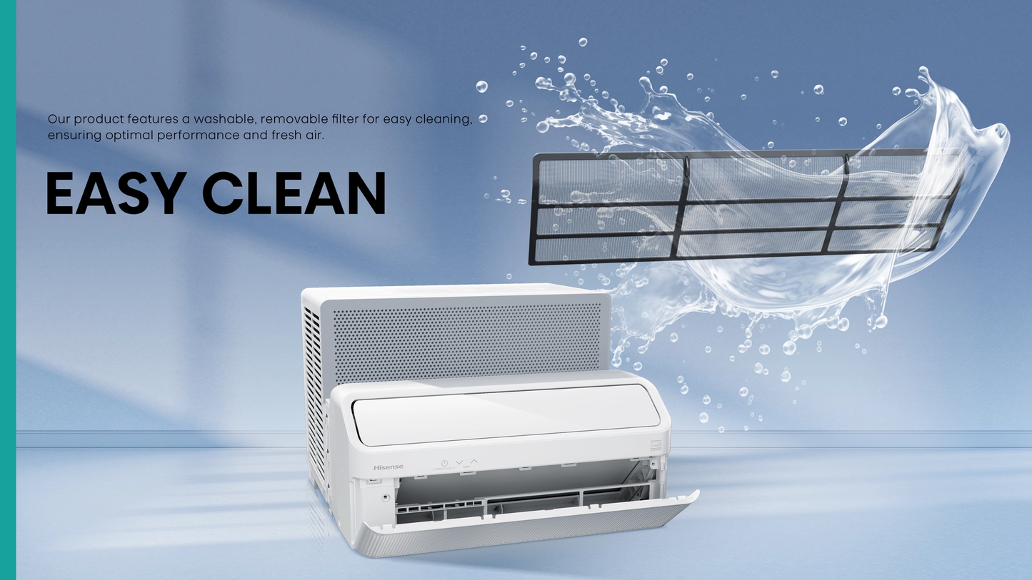 Hisense 8,000 BTU Smart Inverter Window Air Conditioner with Easy Install Bracket, Covers Up to 350 Sq Ft, Ultra-Slim Profile, 3 Fan Speeds