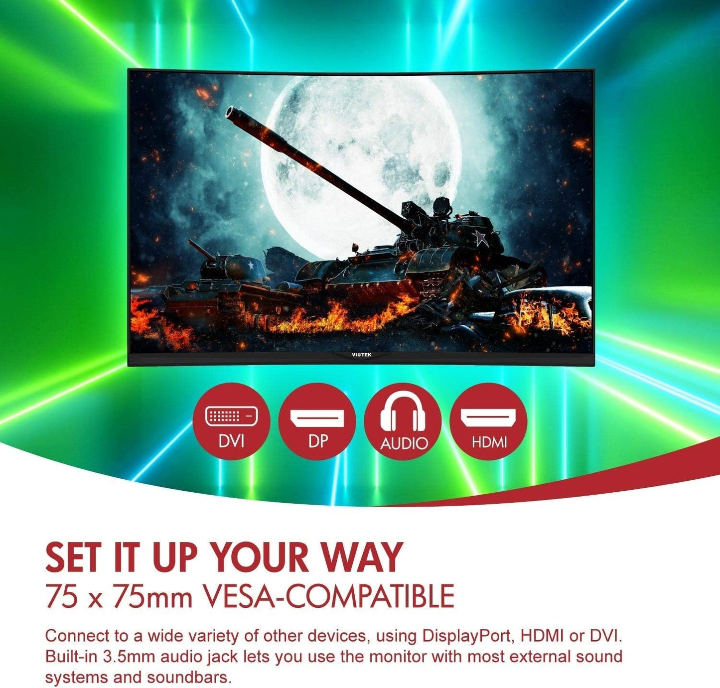 Viotek 32" LED Curved Monitor 2560x1440p 144hz 4ms HDMI DVI DP 3.5mm AMD FreeSync & FPS/RTS GN32DA