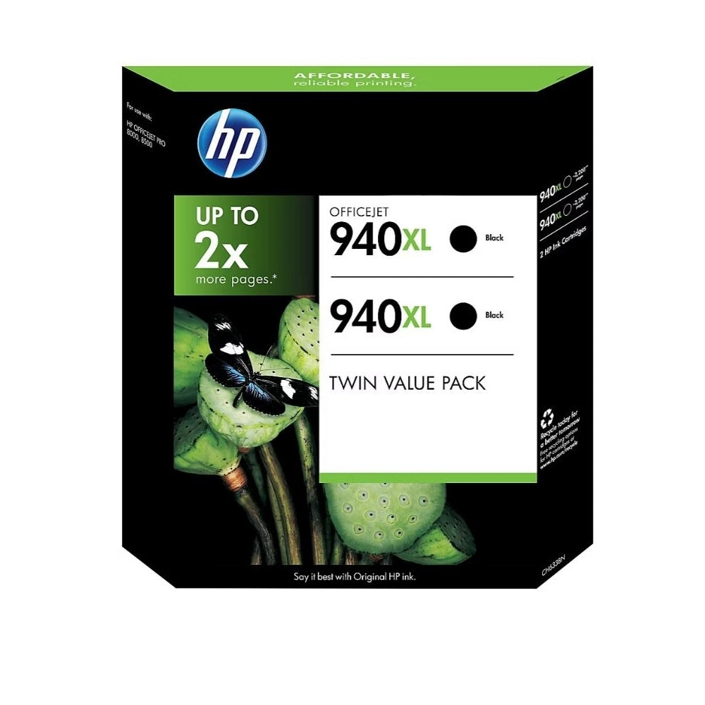 HP 940XL TWIN PACK Officejet Printer Ink Cartridge BLACK CH633BN