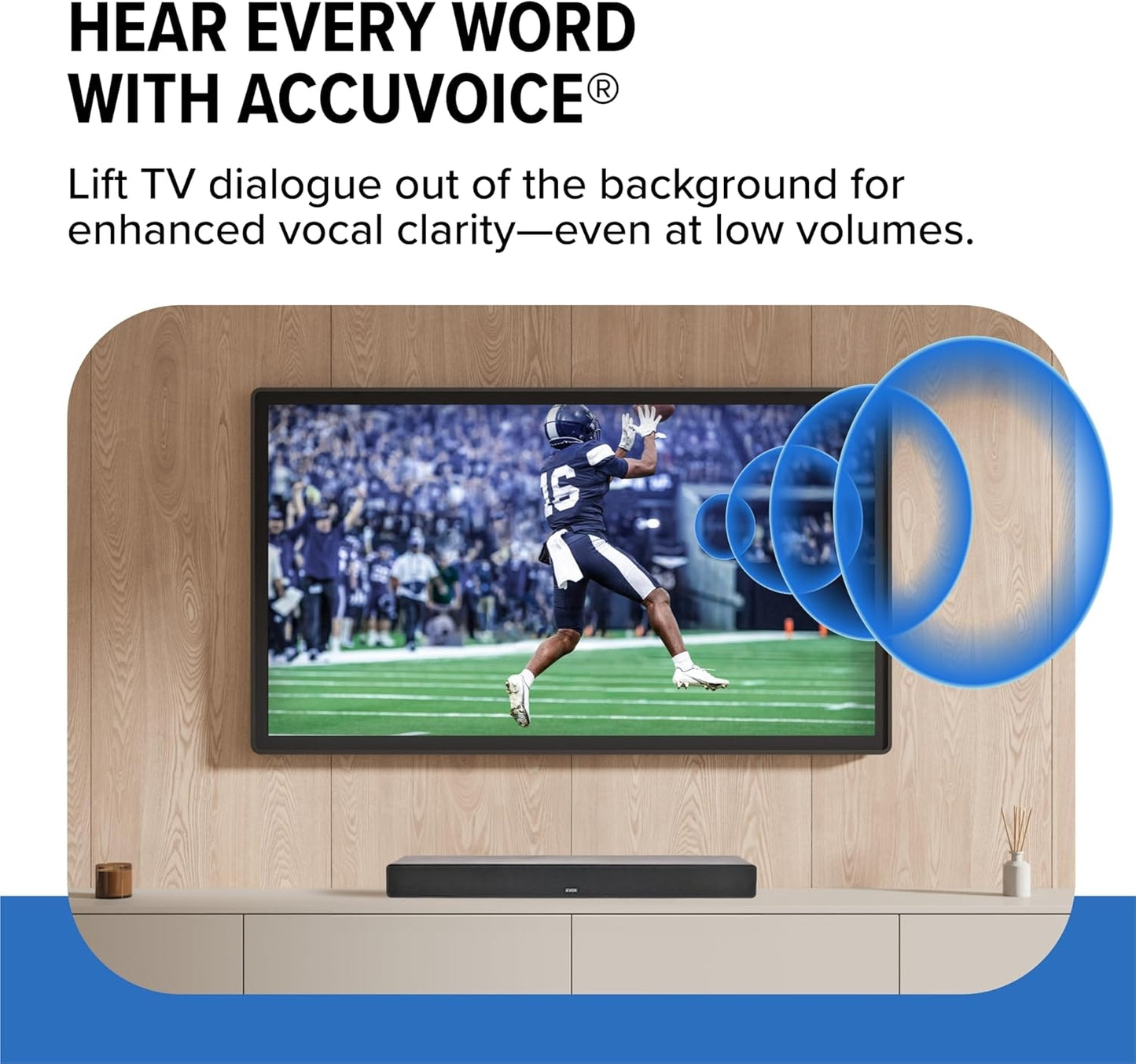 ZVOX AccuVoice AV355 Low-Profile Soundbar, 12 Levels of Voice Boost, Ultimate Low-Profile TV Speakers Soundbar with AccuVoice
