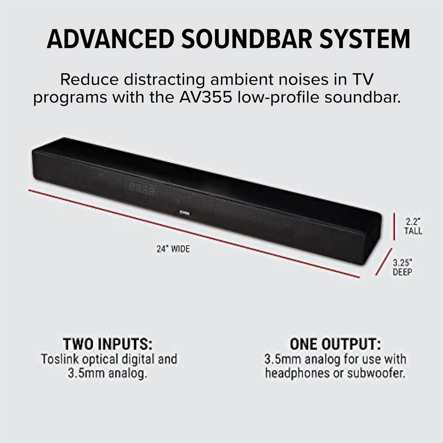 ZVOX AccuVoice AV355 Low-Profile Soundbar, 12 Levels of Voice Boost, Ultimate Low-Profile TV Speakers Soundbar with AccuVoice