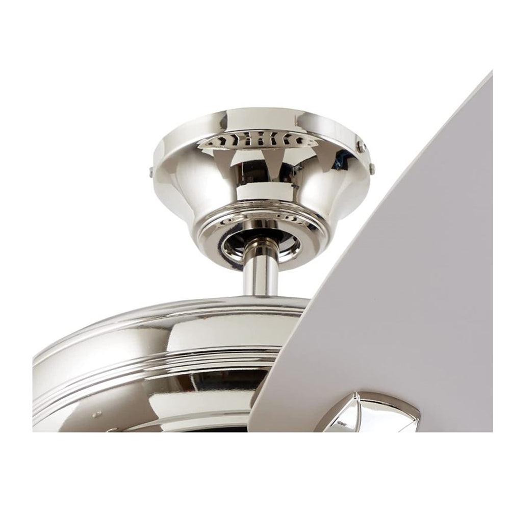 kathy ireland HOME Ashland LED Ceiling Fan with Light Kit | 52 Inch Fixture with 5 Blades, Removable Glass Shade, and Pull Chain | Low Profile Hugger with Dual Mount and Downrod, Polished Nickel