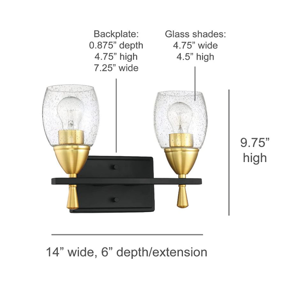 Luminance Kelston Black & Gold 2-Light Vanity Metal Wall Sconce F7532-23