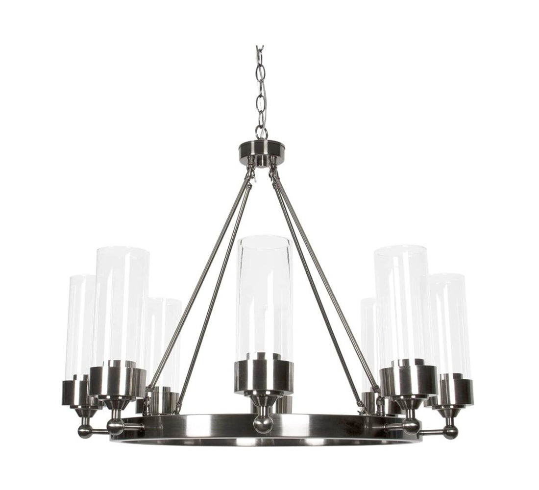 Sunset Lighting F17118-57 Esquire Eight Light Chandelier- Clear Glass, Dimmable - With Antique Gunmetal Finish