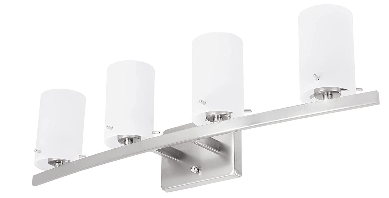 Sunset Lighting 4-Light Vanity w/ White Opal Glass, Bright Satin Nickel Finish - F2534-80