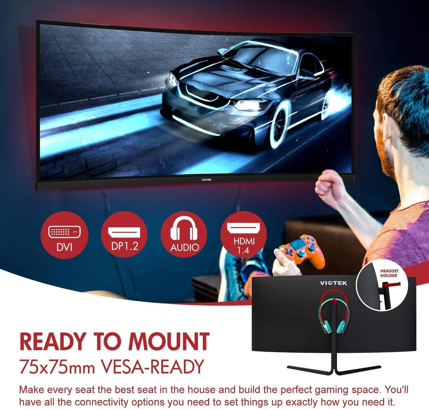 Viotek 34" LED Curved Monitor GNV34CB QHD Gaming & Professional Monitor, 100Hz 1440p, FreeSync FTS/RTS VESA - GNV34CB