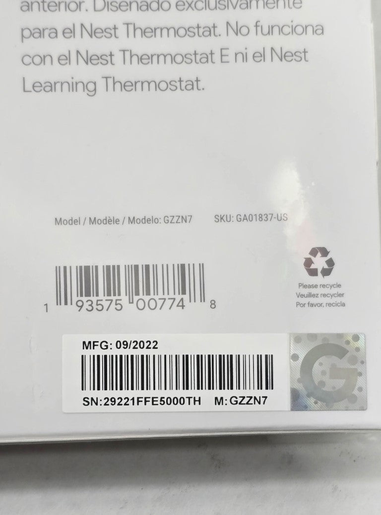 Google Nest Thermostat GA01334-US w/ Bonus Trim Kit GZZN7