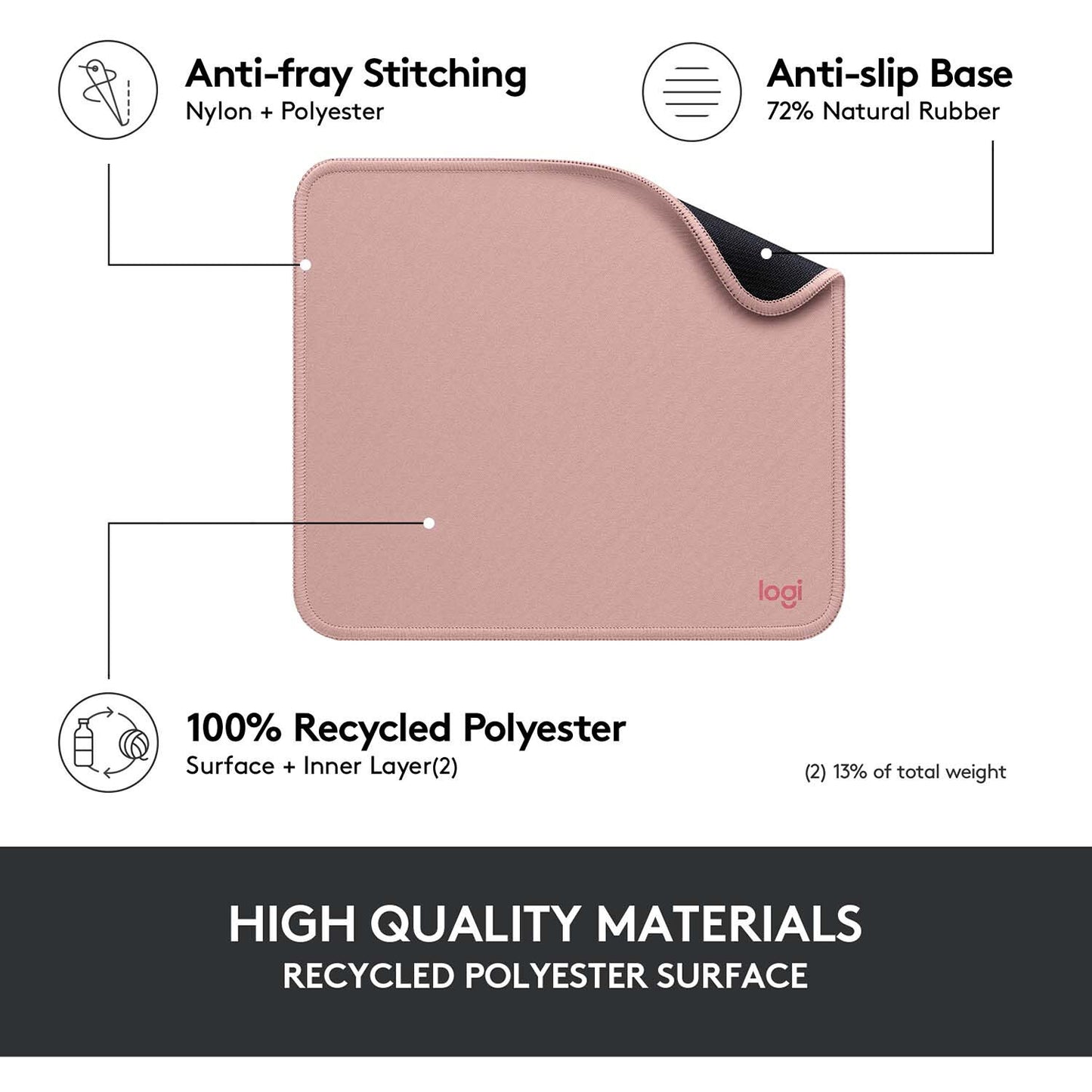 Logitech - Mouse Pad Studio Series with Spill-Resistant Surface (Medium) - Darker Rose