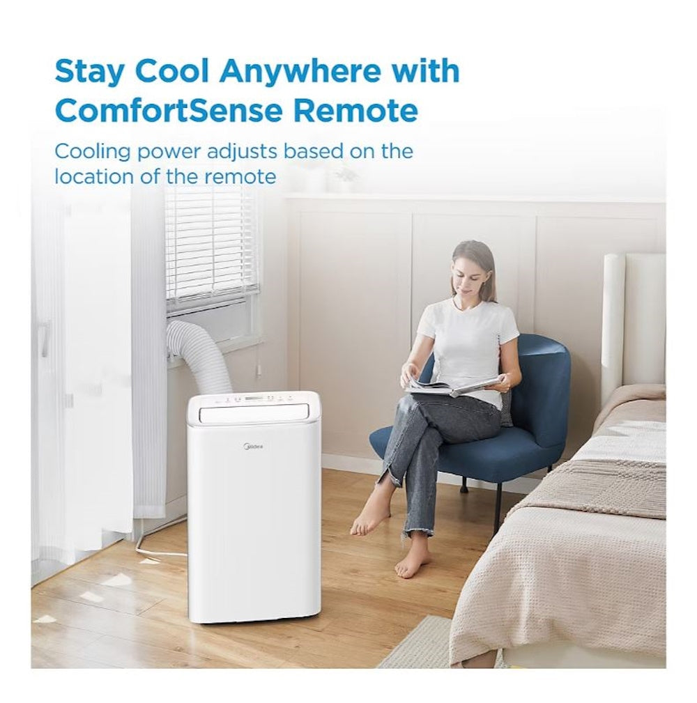 Midea 8,000 BTU DOE Smart Portable Air Conditioner, for spaces up to 350 sq. ft., 3-in1 Comfort: get cooling, dehumidification, & fan modes MAP08S1JWT-B