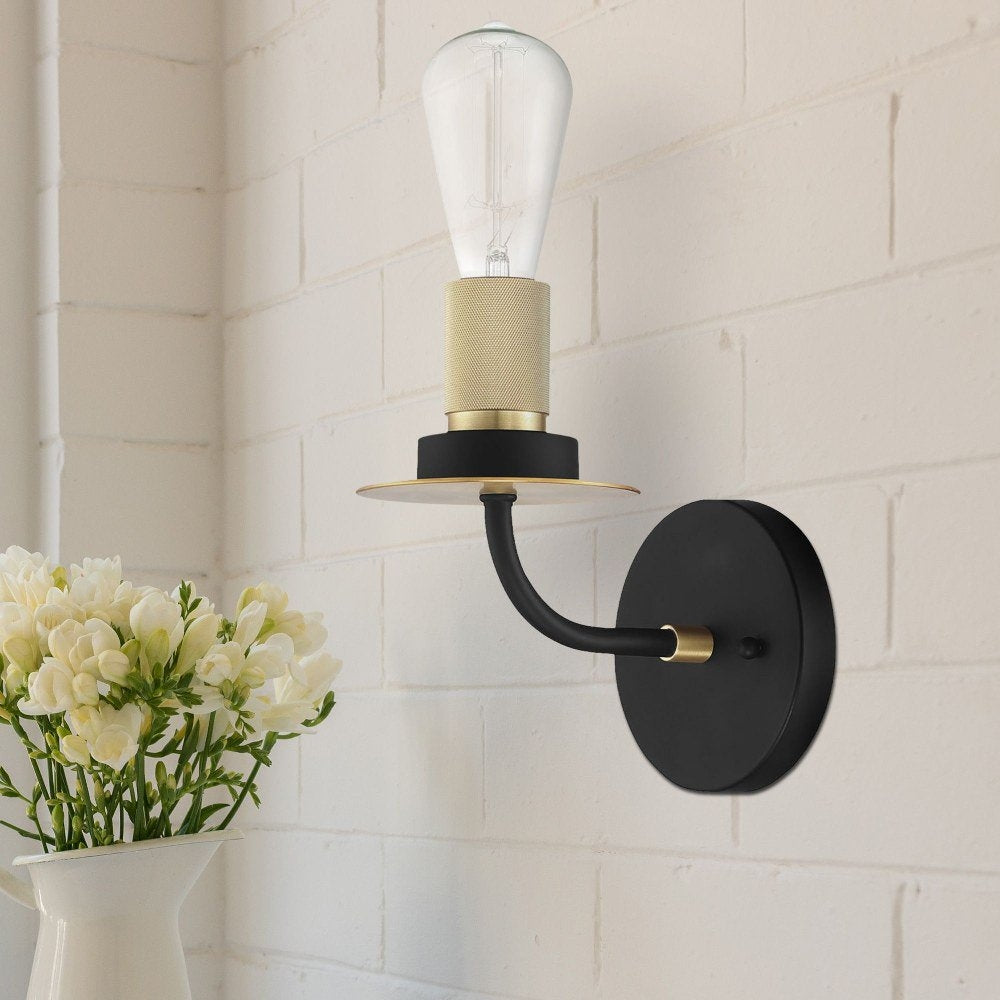 Sunset Lighting Onyx 1-Light Wall Sconce, Matte Black & Brushed Satin Gold Finish F28001-23