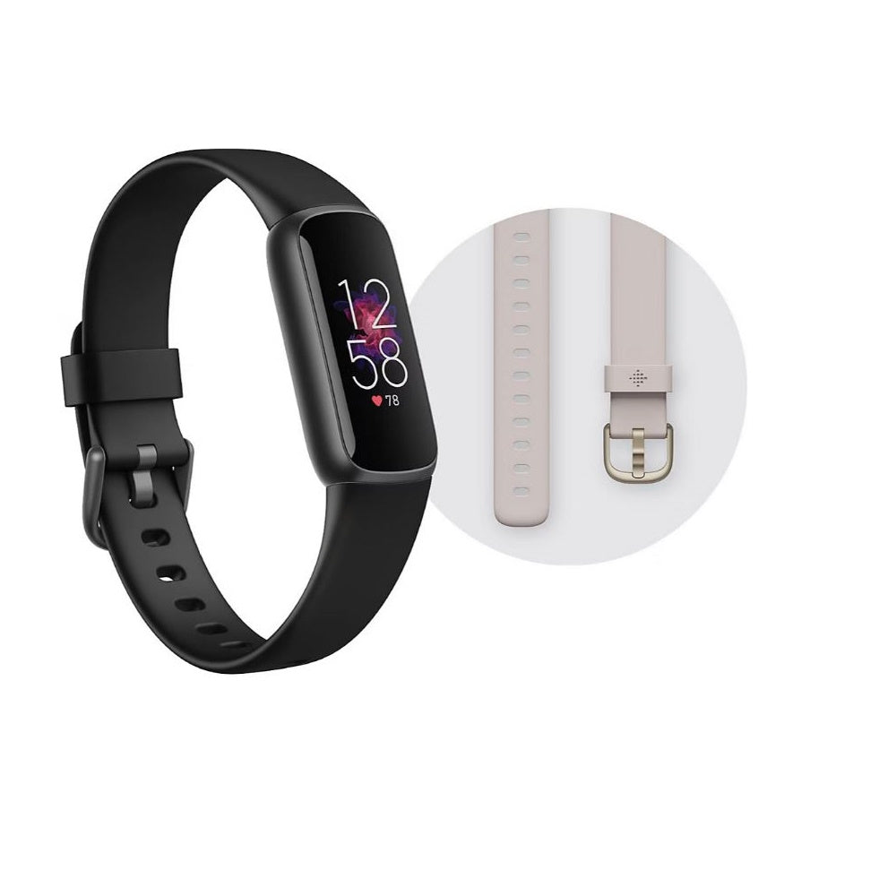 Fitbit Luxe Fitness & Wellness Tracker Bundle w/ One-Size Band & Bonus Small Band - Black FB422BKBKL-BNDL