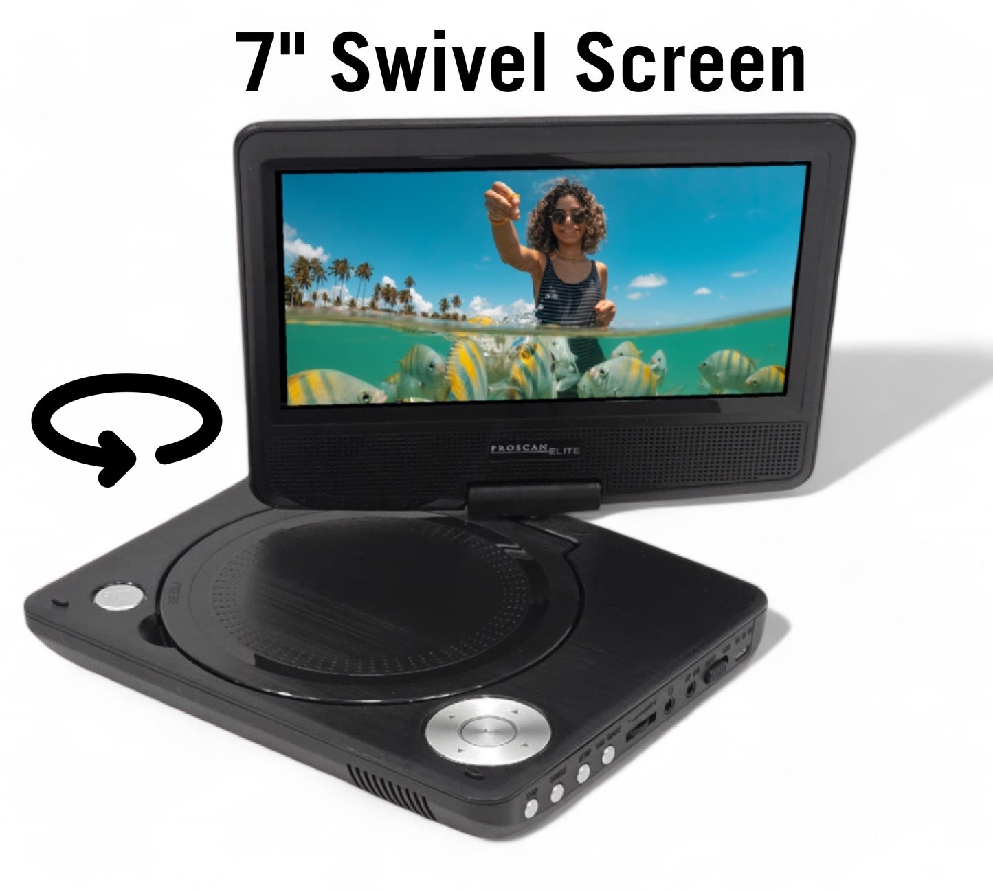Proscan Elite Portable 7" Swivel Screen DVD Player SD Card 2.5 Battery PEDVD7060