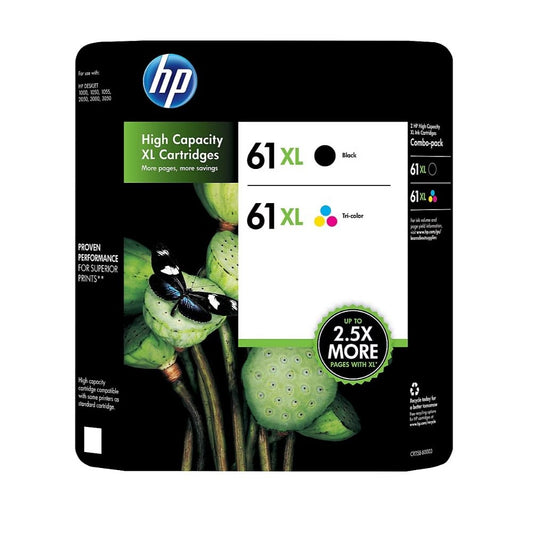 HP 61XL Black and Tri-color High Yield Ink Cartridges CR258BN 2-Pack