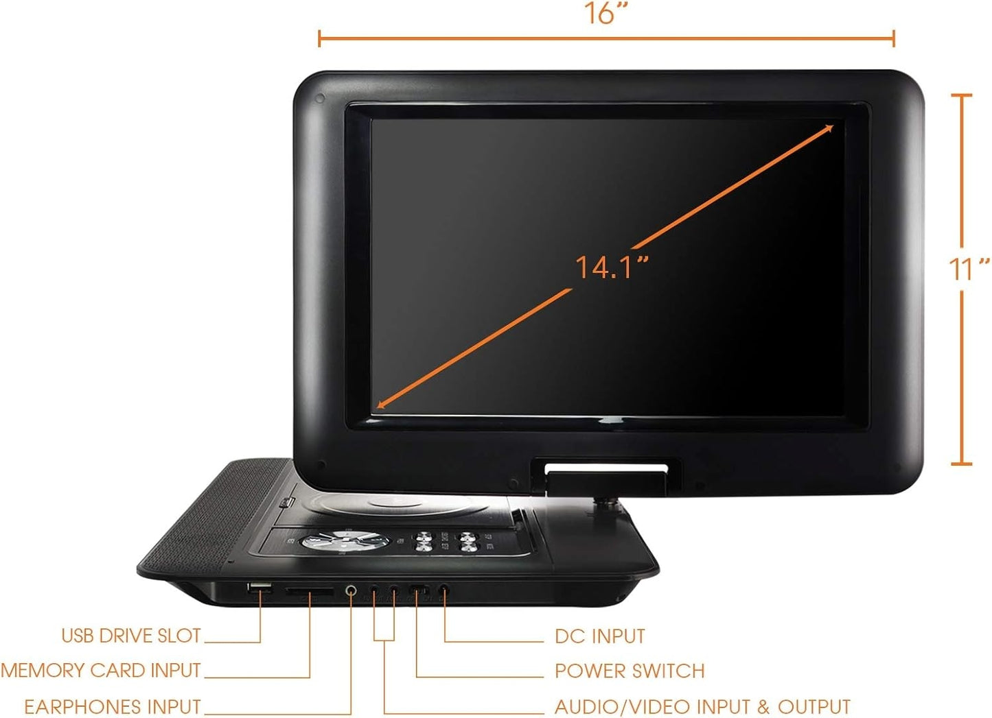 Trexonic TRX-1580 14.1 Inches Portable DVD Player with TFT-LCD Screen & USB, SD & AV Inputs