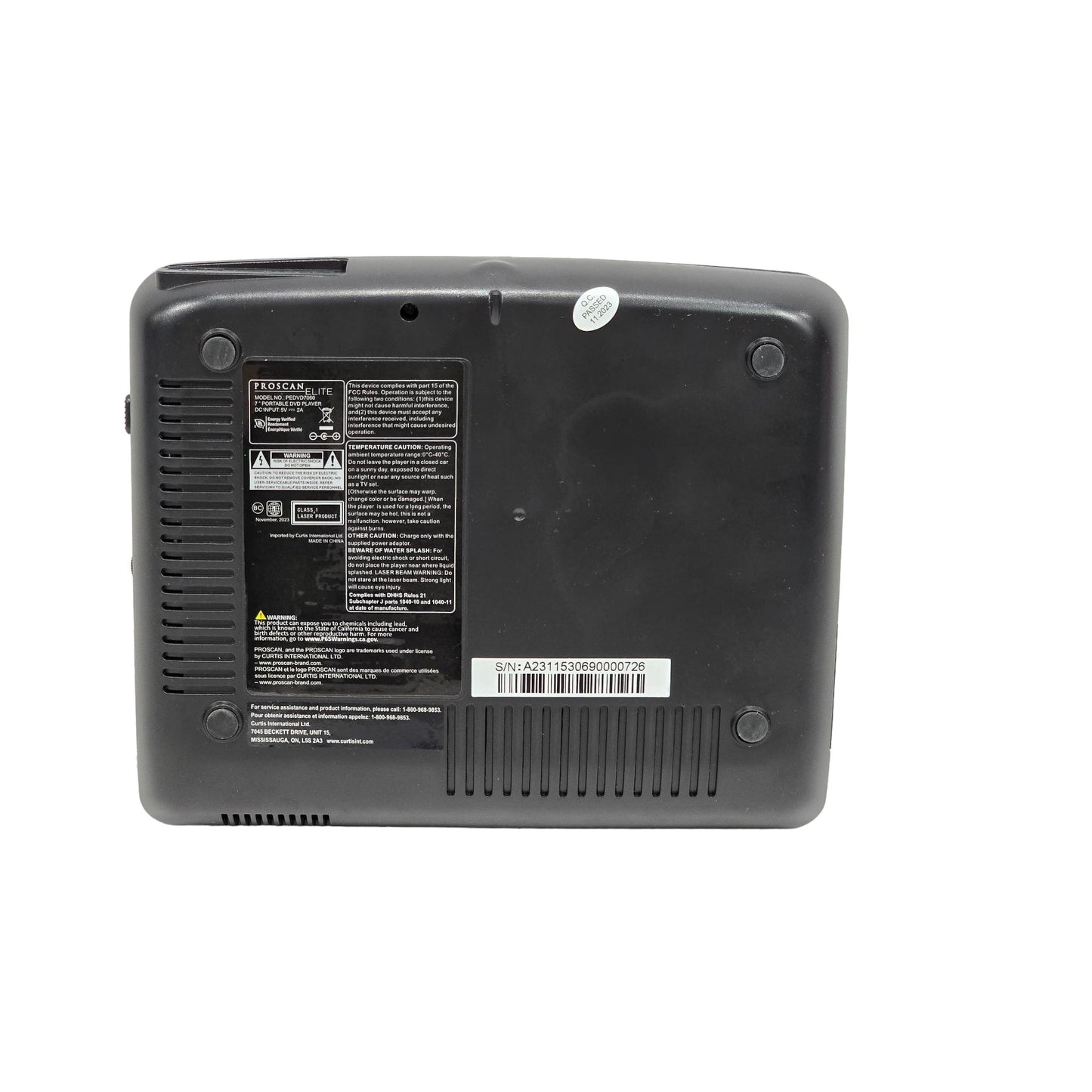 Proscan Elite Portable 7" Swivel Screen DVD Player SD Card 2.5 Battery PEDVD7060