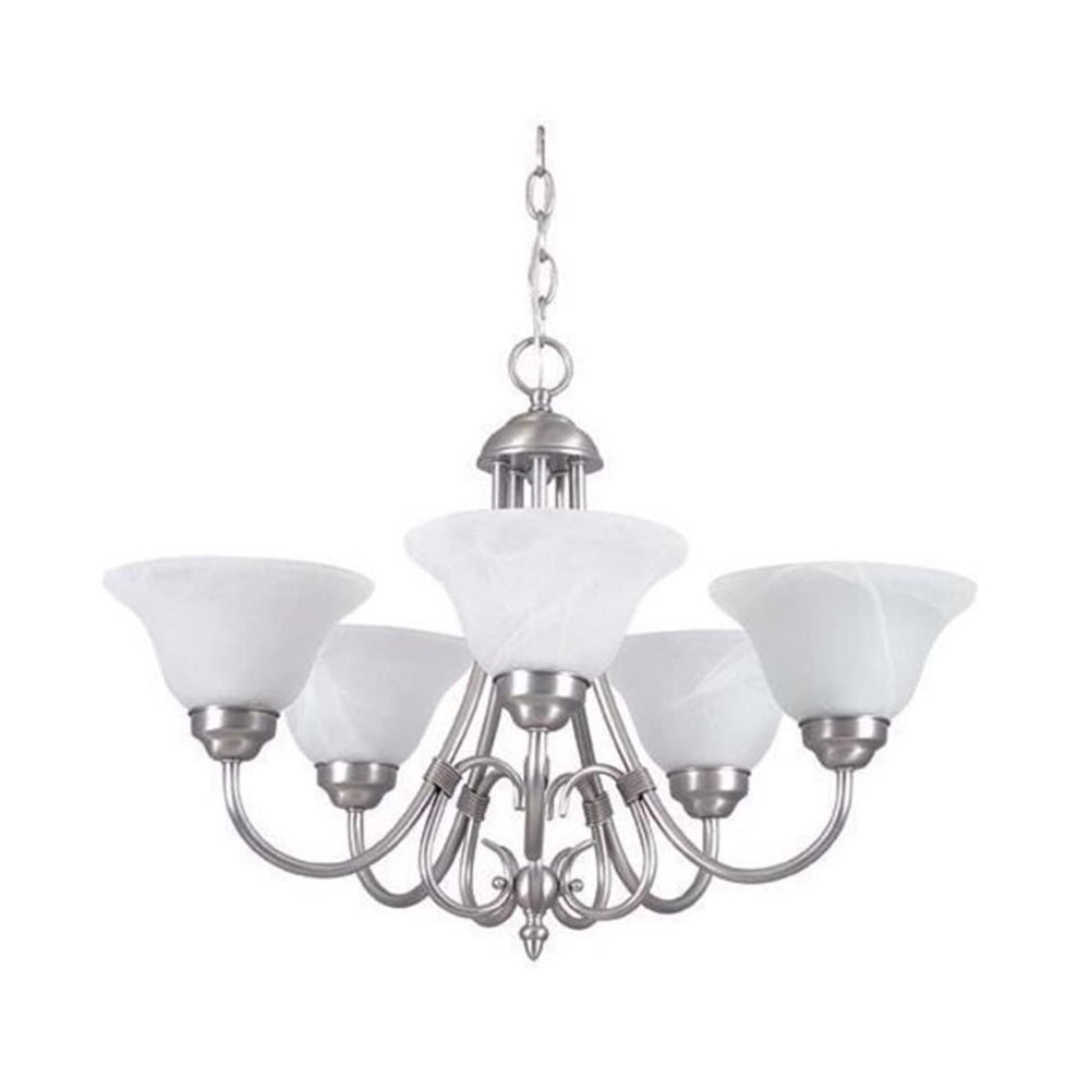 Sunset Lighting F6345-53 Chandelier with Faux Alabaster Glass, Satin Nickel Finish