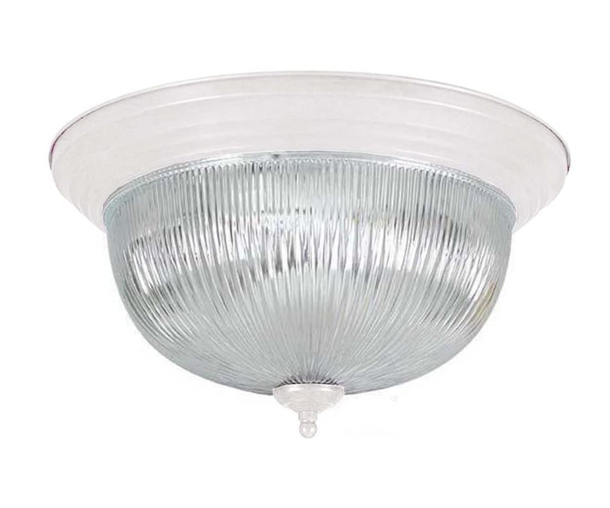 Sunset Lighting 15" 3-Light Flush Mount Clear Prismatic Ribbed Glass, White Finish F7508-30