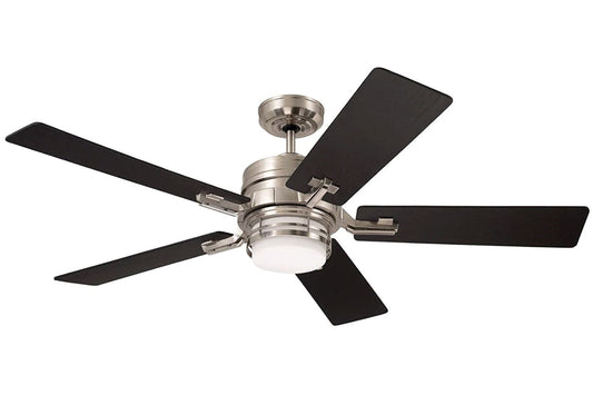 Emerson CF880LBS Amhurst LED Ceiling Fan, 54 Inch Dimmable Lighting with 4-Speed Wall Control | Indoor Metal Fixture with 5 Reversible Wood Blades, Brushed Steel