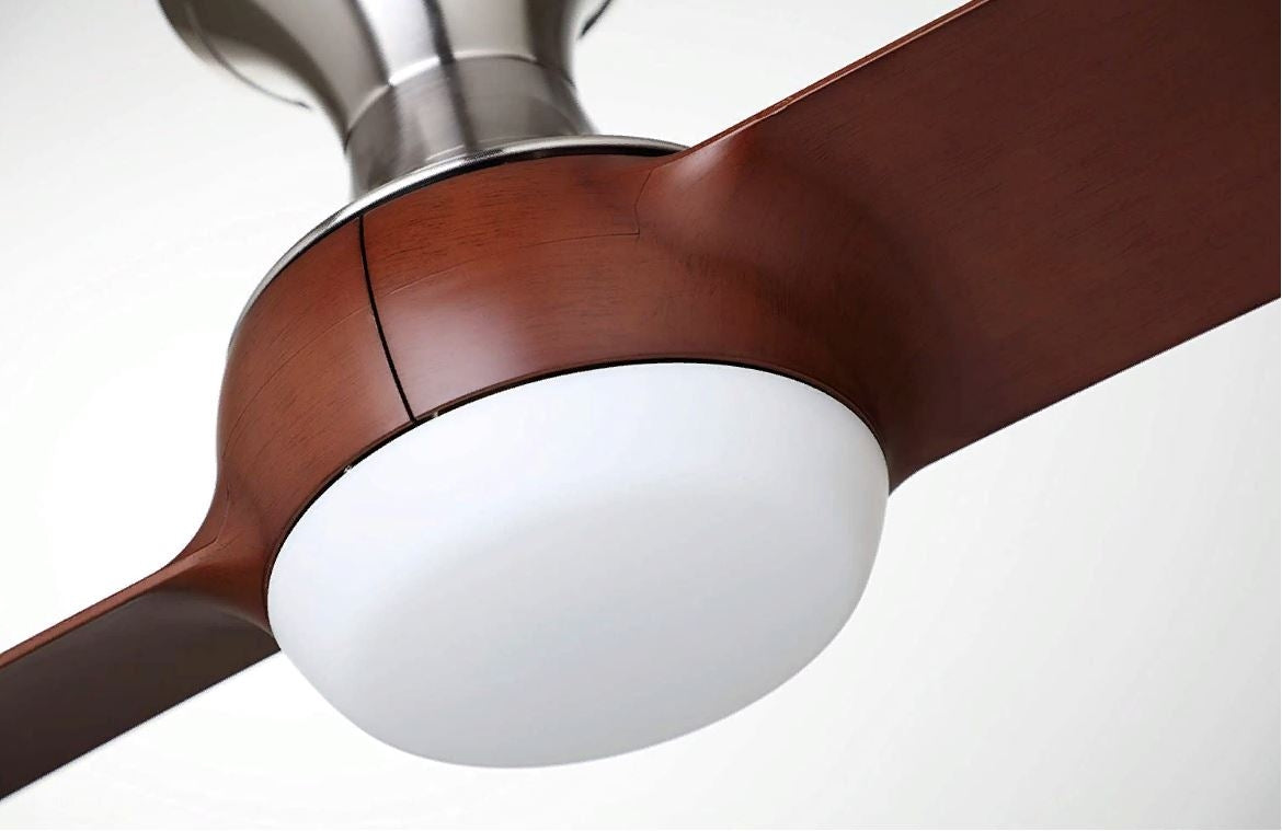 Emerson Duo 54" Flush Mount Brushed Steel Ceiling Fan LED Light - Walnut Blades CF560BS