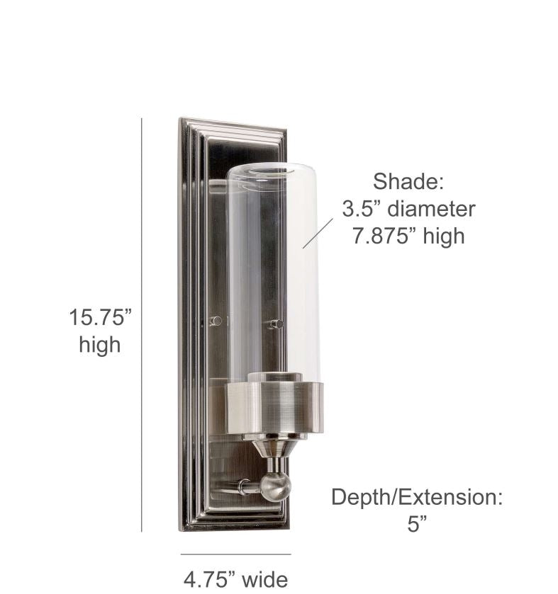 Sunset Lighting F17101-57 Esquire One Light Sconce - Clear Glass, Dimmable - With Antique Gunmetal