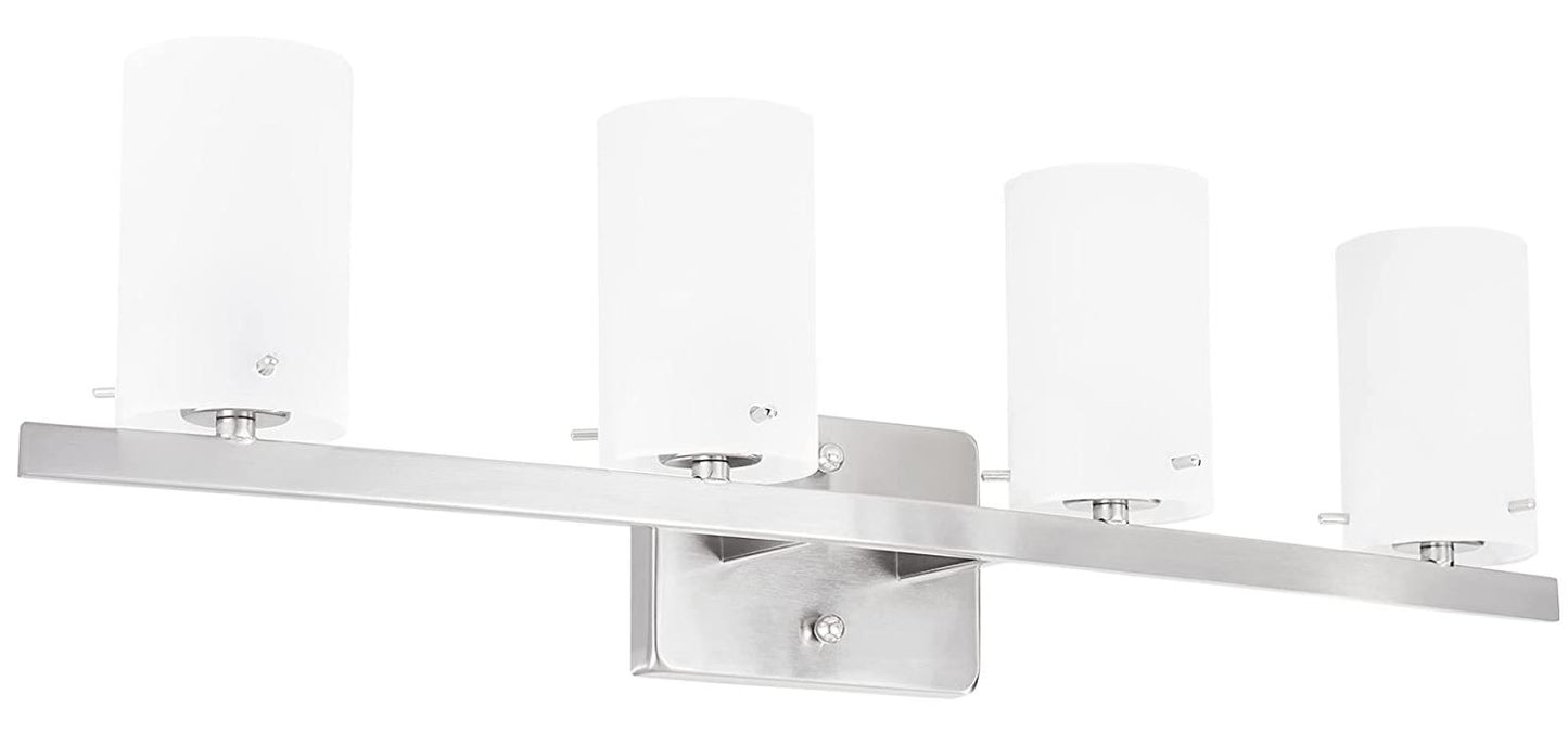 Sunset Lighting 4-Light Vanity w/ White Opal Glass, Bright Satin Nickel Finish - F2534-80