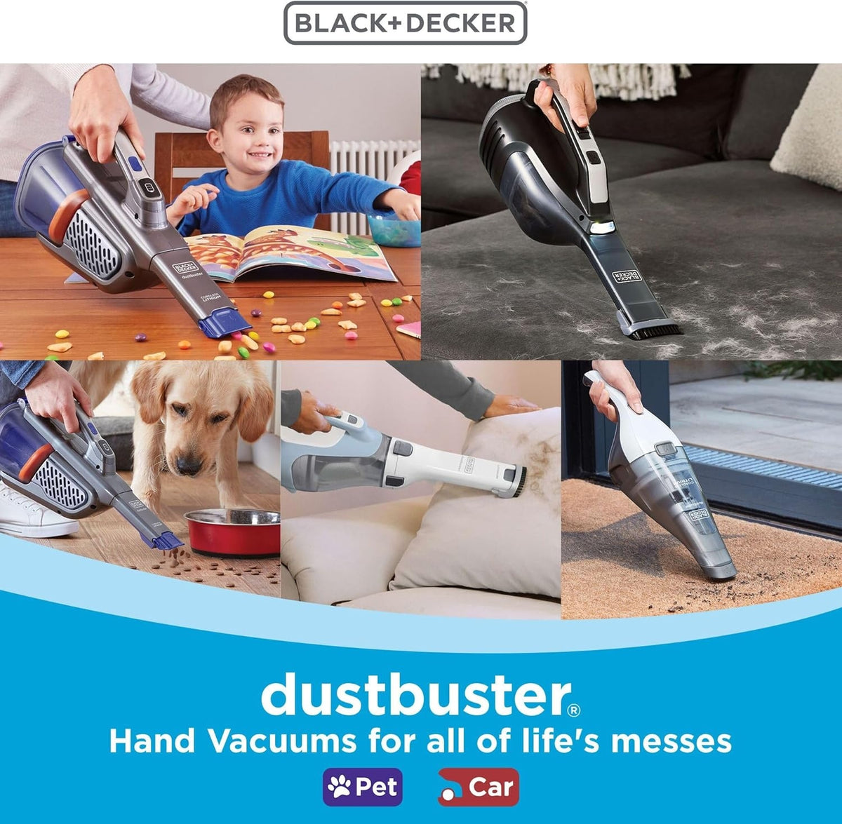 BLACK+DECKER Dust Buster Hand Held Vacuum Cordless Rechargeable, Portable Vacuum for Car HHVK320J10