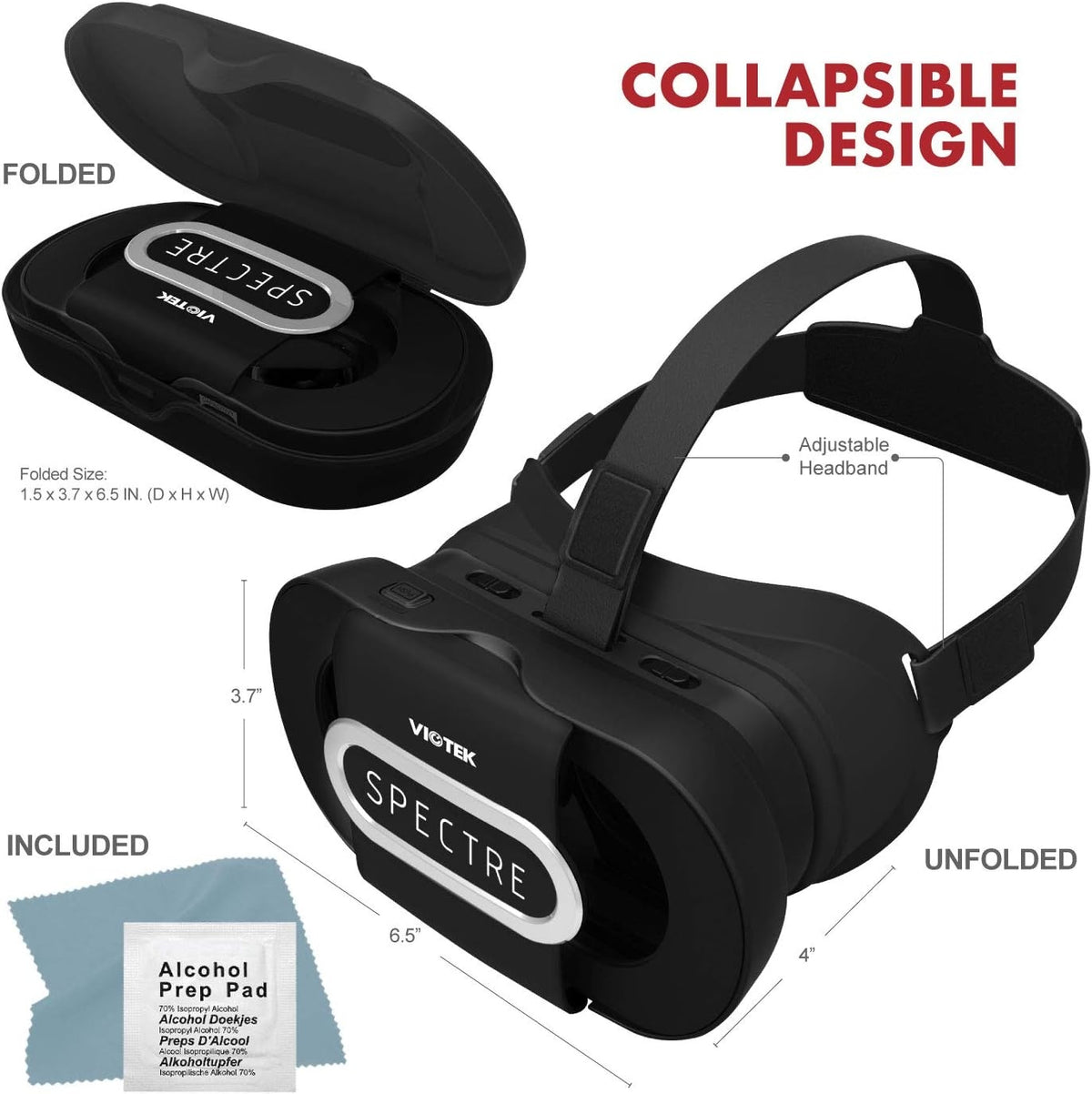 VIOTEK Spectre VR Headset for Smartphones (4.5 to 6 Inches) | Foldable, Lightweight SPA-01
