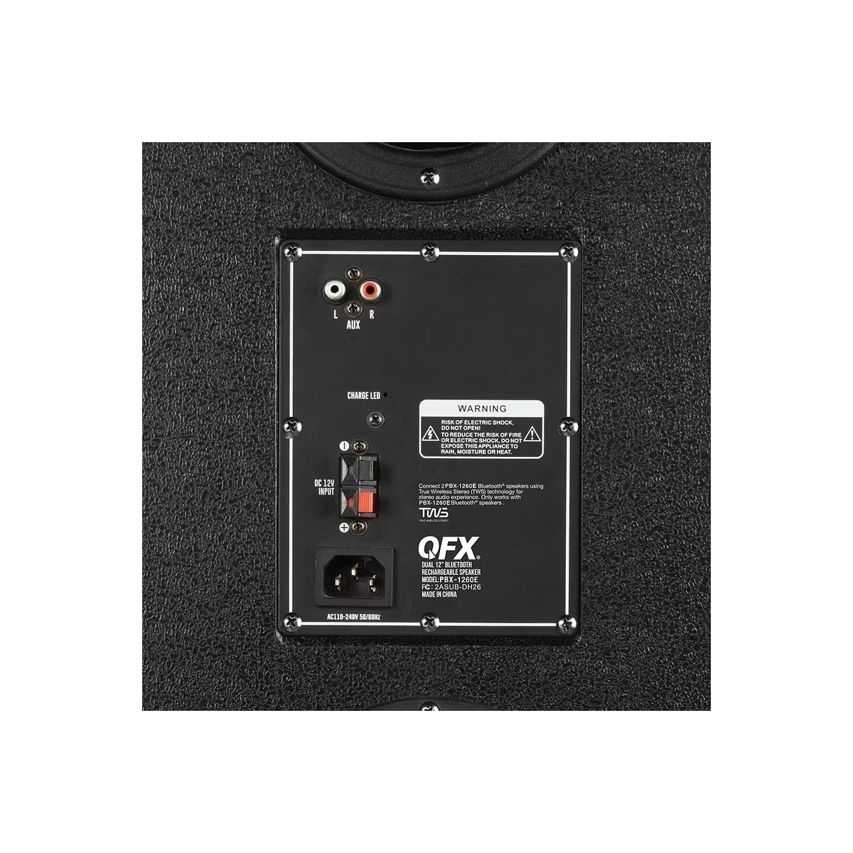 QFX Dual 12" Rechargeable Bluetooth Speaker System with Surround LED Party Lights & Graphic Display PBX-1260E
