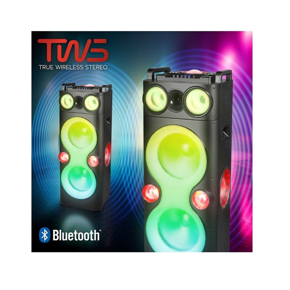 QFX PBX-1260 Dual 12" Party Speaker With Rechargeable Battery and LED Lights